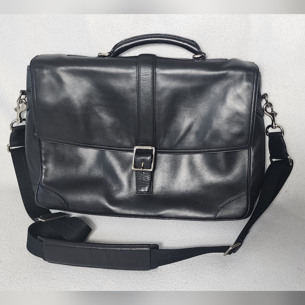 Coach TransAtlantic Flap Business Briefcase Black Leather Messenger Bag #70304